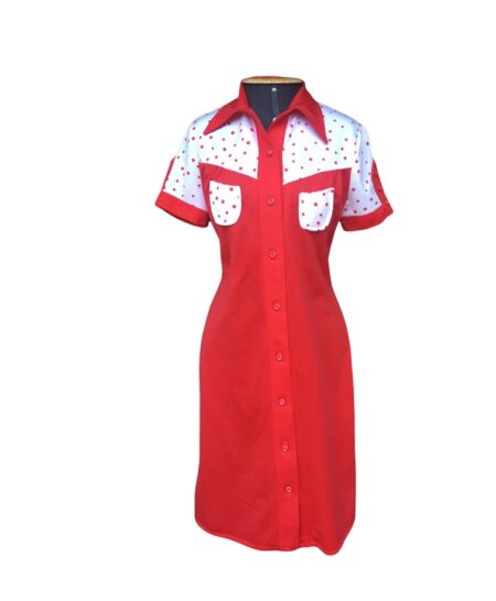 vestido vintage 1970, vestido vintage de bolinha, chemisie vintage, 1970`s, vintage boutique, vintage shop, vestido vintage vermelho