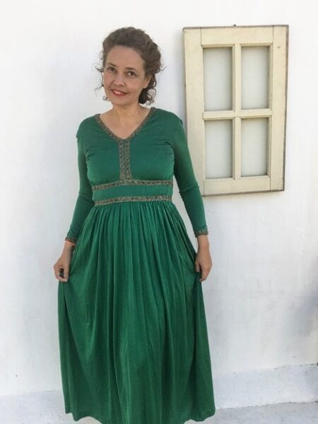 vestido vintage anos 70, vestido vintage, vestido verde bandeira, roupa 1970, vestido vintage longo, 3