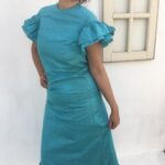 vestido vintage azul turquesa, vestido vintage anos 60, vestido vintage com babados, vestido vintage de bolinhas, e