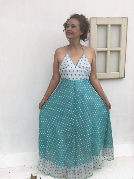 vestido vintage azul turquesa, vestido vintage anos 60, vestido vintage frente única