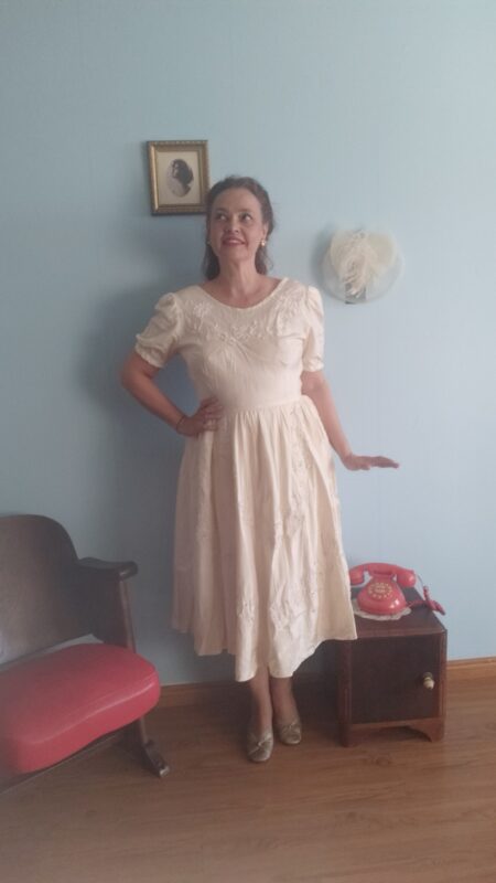 vestido em seda anos 50