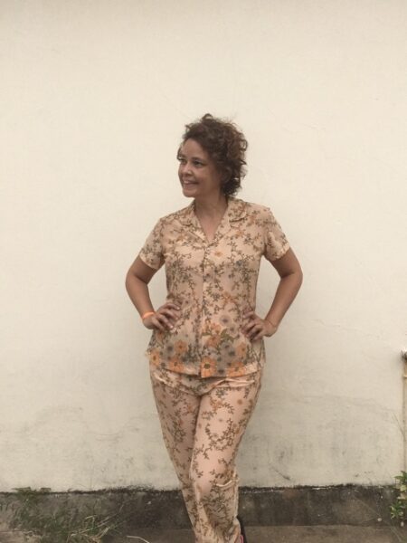 Pijama vintage anos 70 Langenyl floral conjunto completo com calça tamanho M