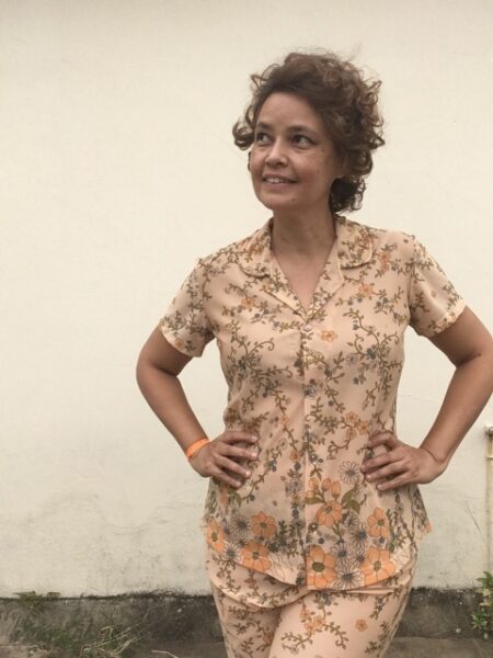 Pijama vintage anos 70 Langenyl floral conjunto completo com calça tamanho M